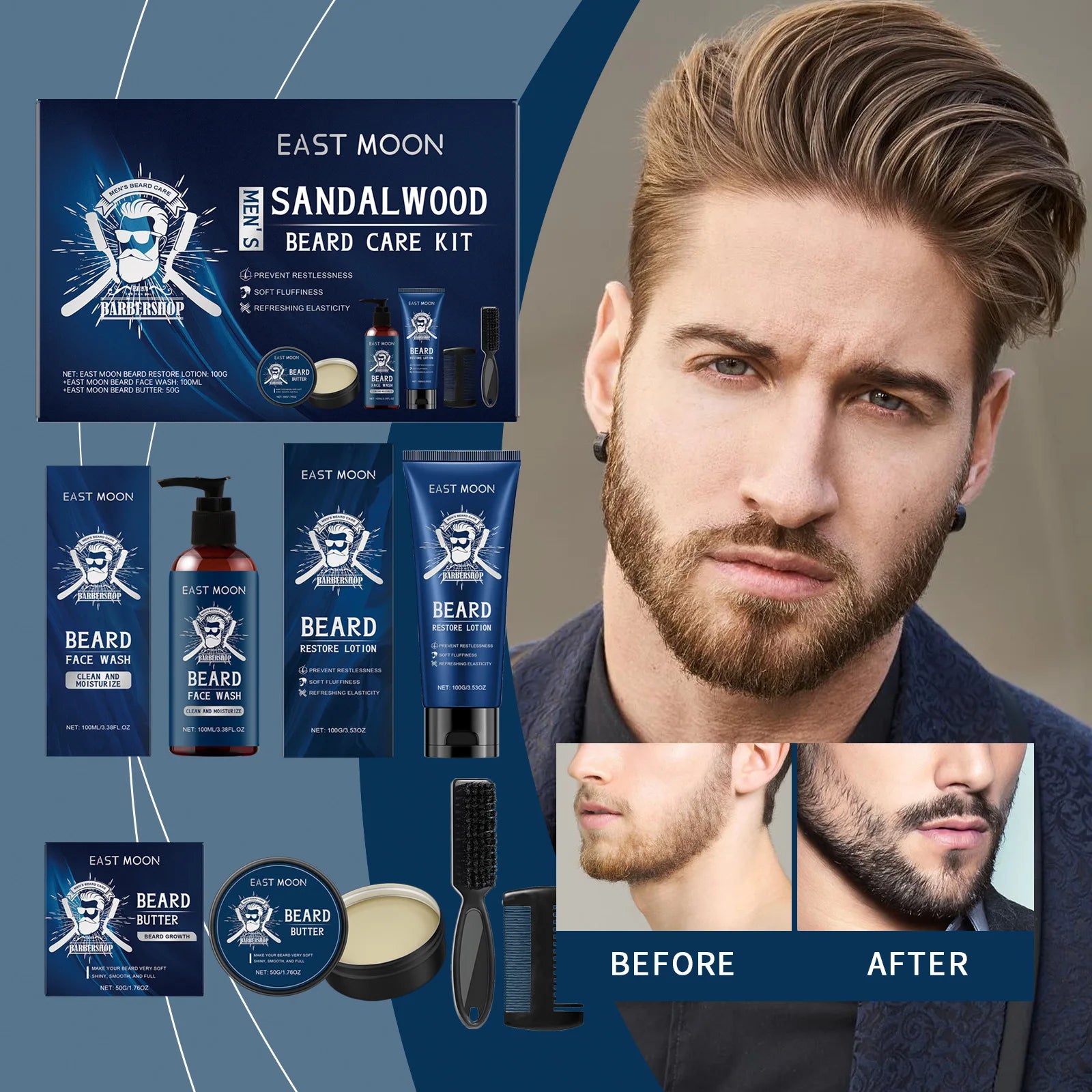 EASTMOON Beard Care Kit (Sandalwood Fragrance)