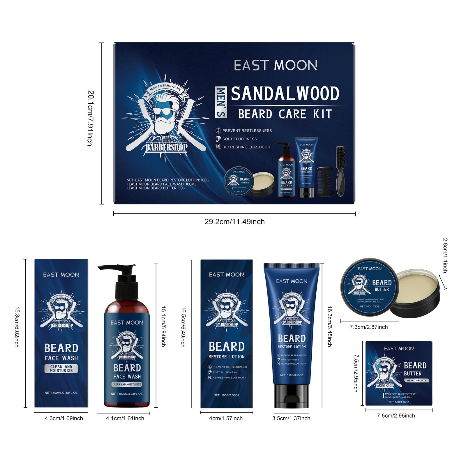 EASTMOON Beard Care Kit (Sandalwood Fragrance)