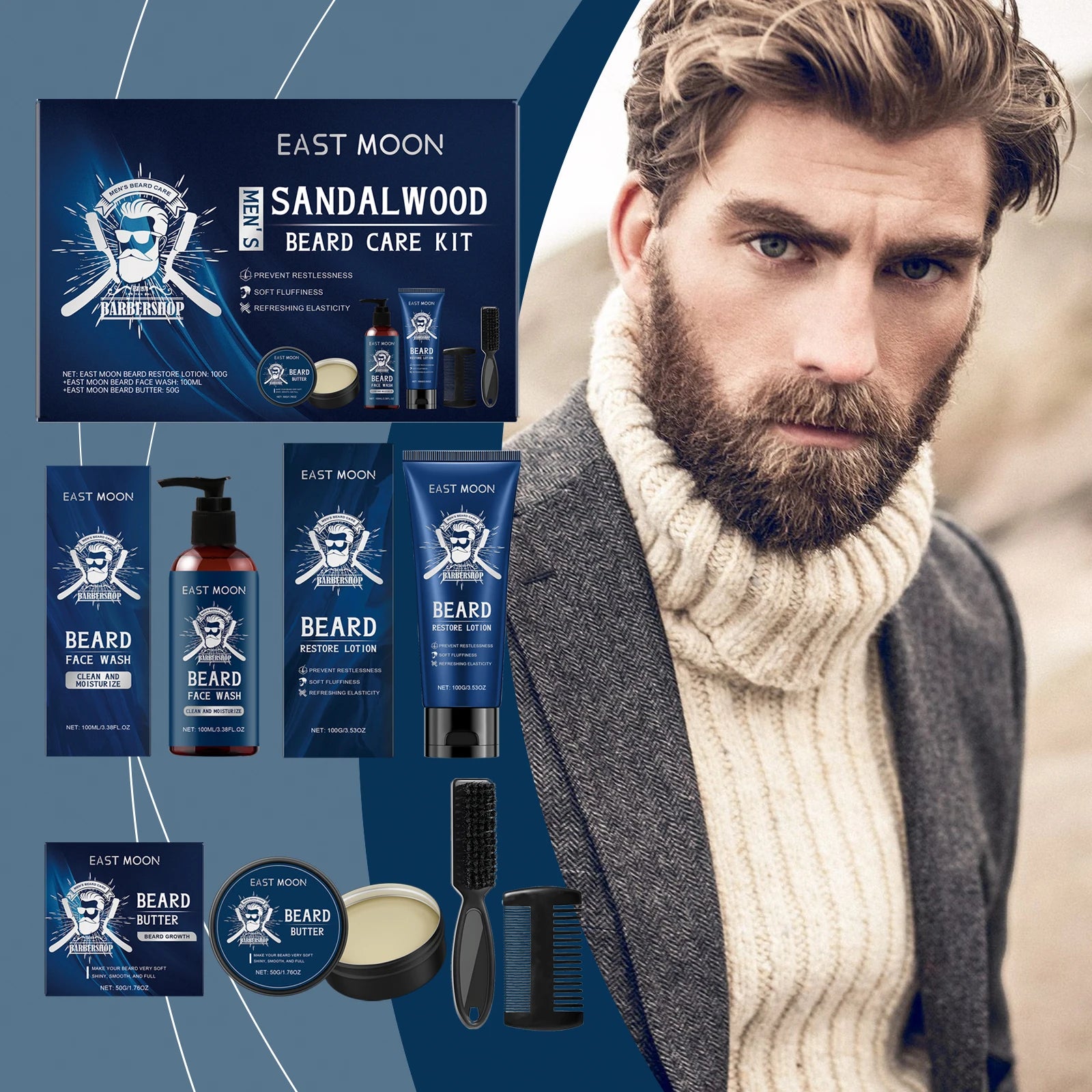 EASTMOON Beard Care Kit (Sandalwood Fragrance)