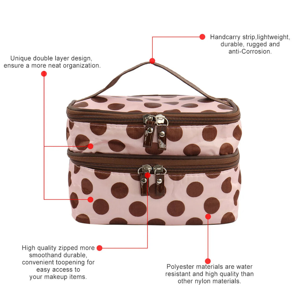 Women's Travel Makeup Bag with Mirror | Double Layer PVC Cosmetic Organizer