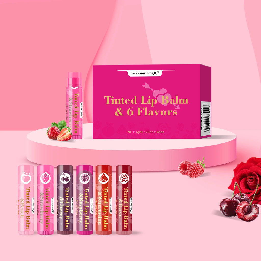 MISS FACTORX Tinted Lip Balm Set – 6 Flavors
