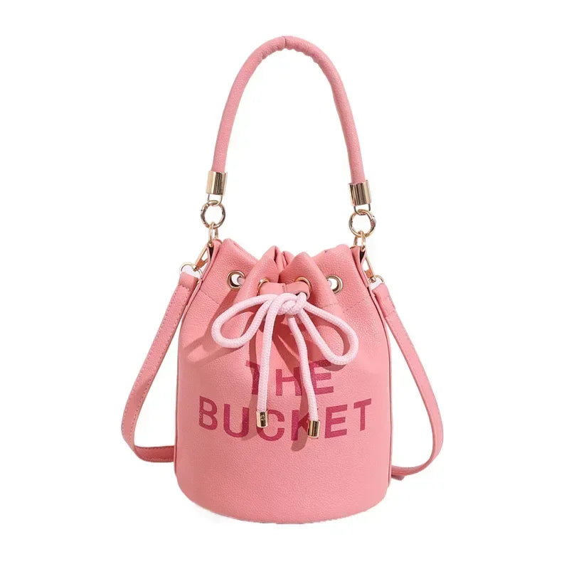Women's Denim & Vegan Leather Bucket Bag | Casual Crossbody Shoulder Purse
