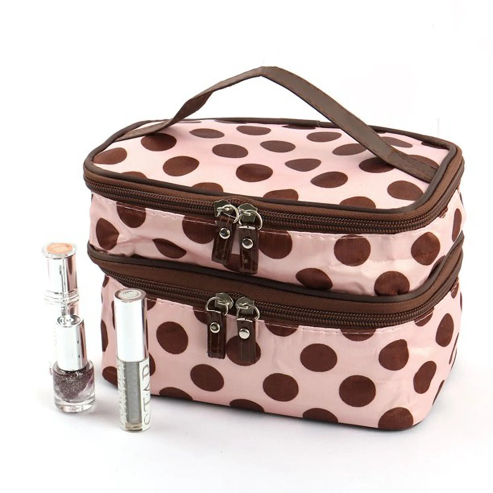Women's Travel Makeup Bag with Mirror | Double Layer PVC Cosmetic Organizer