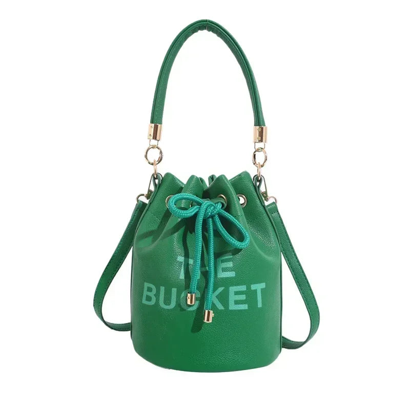 Women's Denim & Vegan Leather Bucket Bag | Casual Crossbody Shoulder Purse