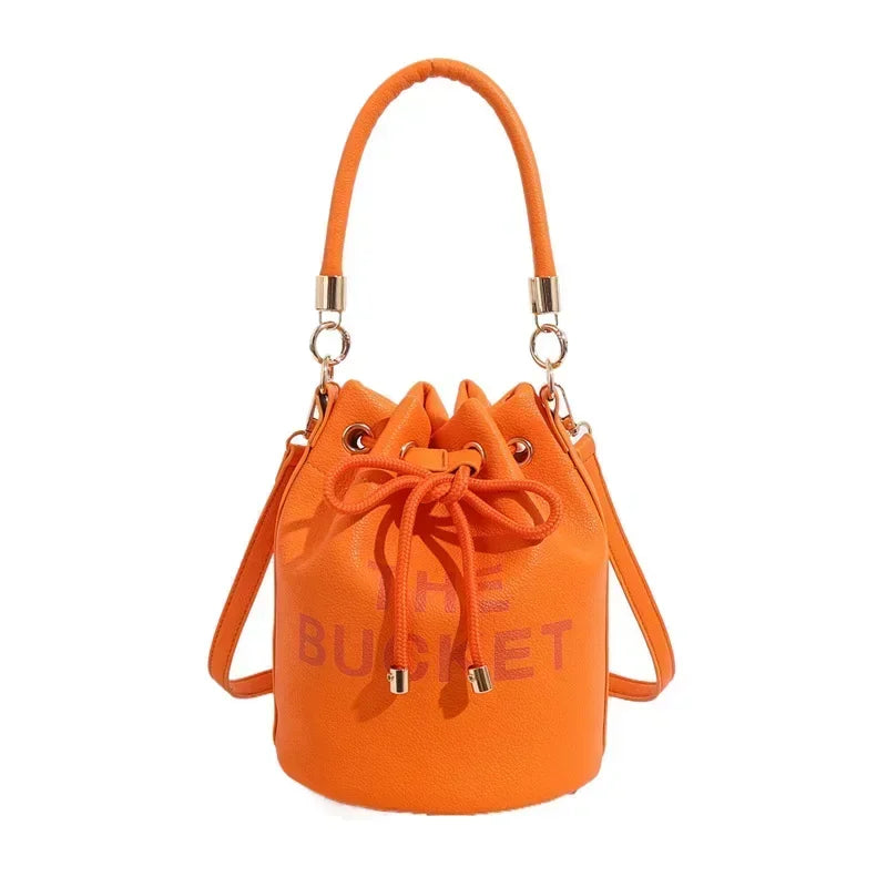 Women's Denim & Vegan Leather Bucket Bag | Casual Crossbody Shoulder Purse