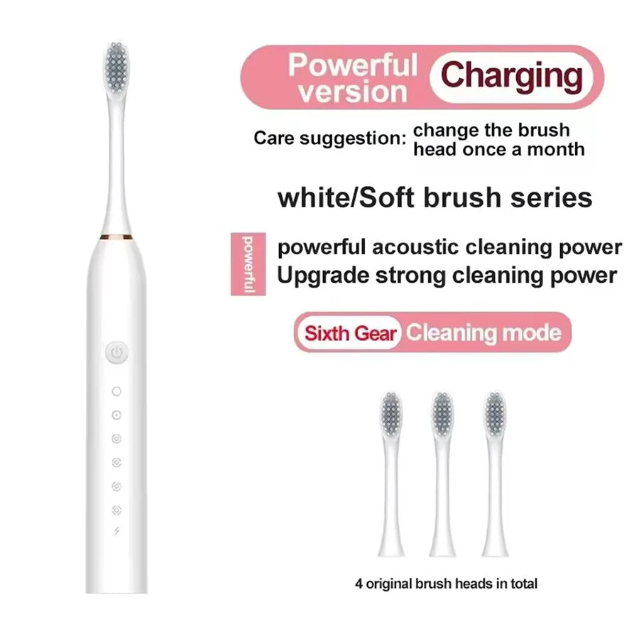 Electric Ultrasonic Toothbrush | 6-Speed USB Rechargeable Waterproof Toothbrush for Adults