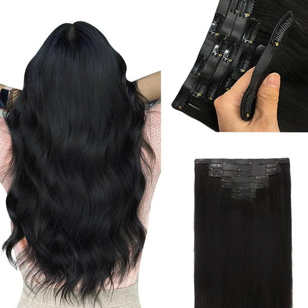 PU Seamless Clip-In Human Hair Extensions