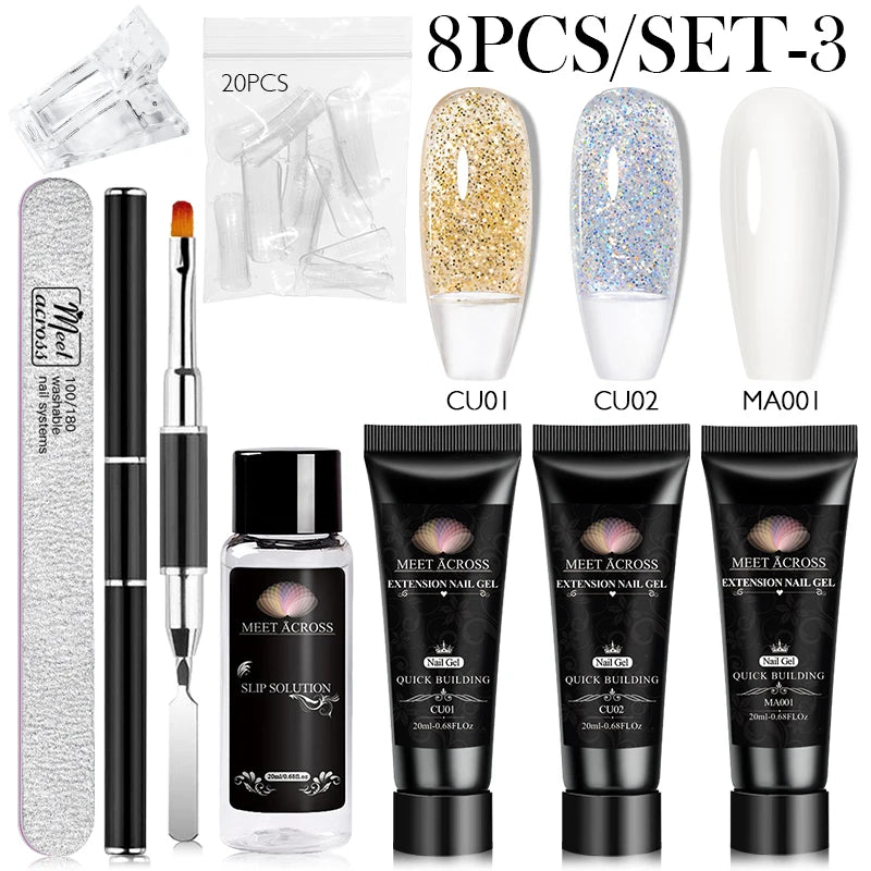 MEET ACROSS Polygel Extension Nail Set – 8 Colors