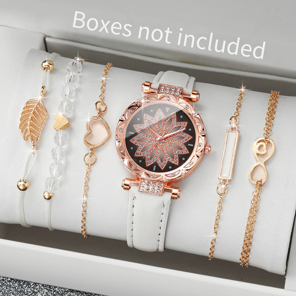 Women's 6-Piece Heart Dial Watch & Bracelet Set