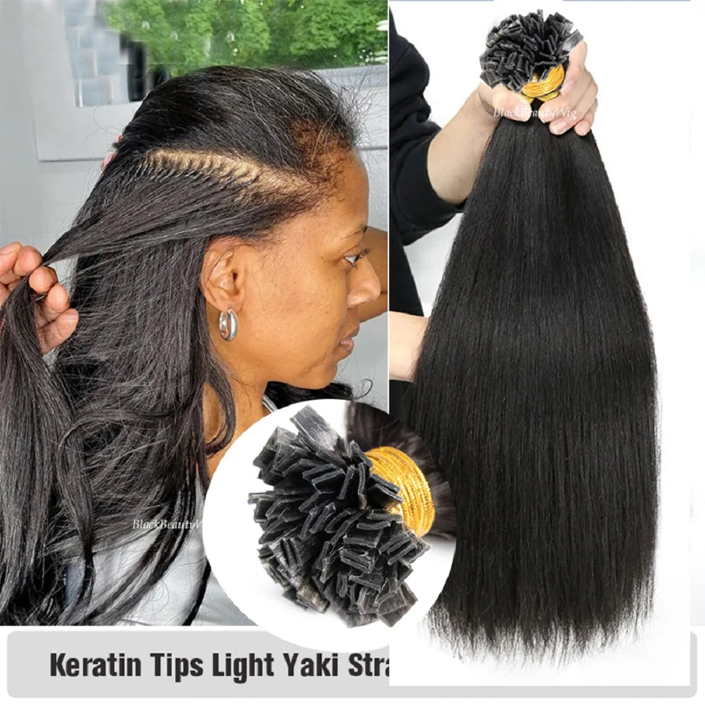 Light Yaki Straight Hair Flat-Tip Extensions