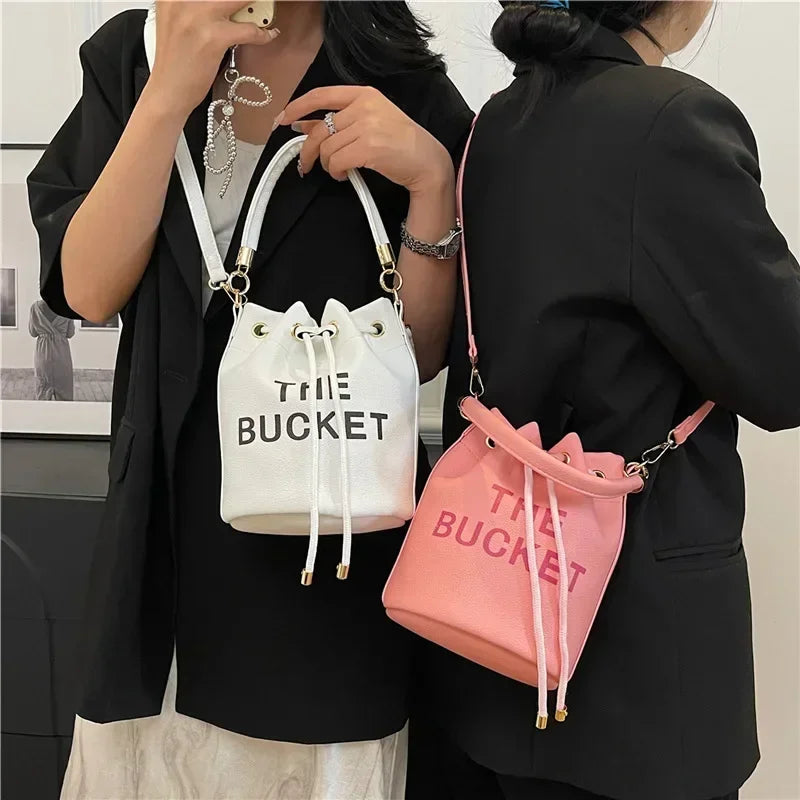 Women's Denim & Vegan Leather Bucket Bag | Casual Crossbody Shoulder Purse
