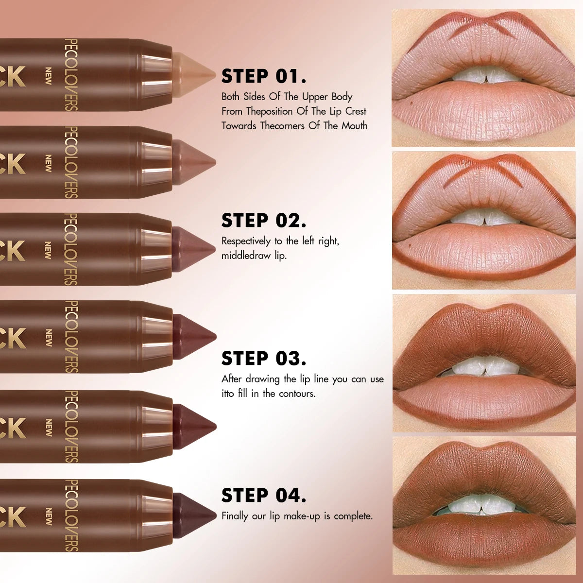 PECOLOVERS Brown Tone Lip Crayon