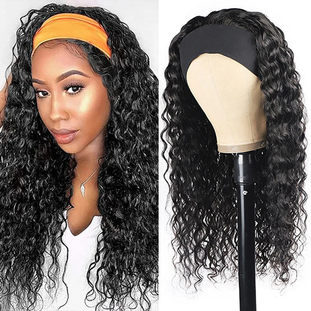 Water Wave Natural Black Headband Wig