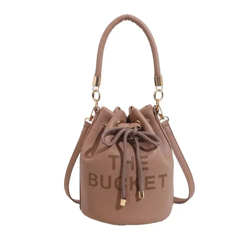 Women's Denim & Vegan Leather Bucket Bag | Casual Crossbody Shoulder Purse