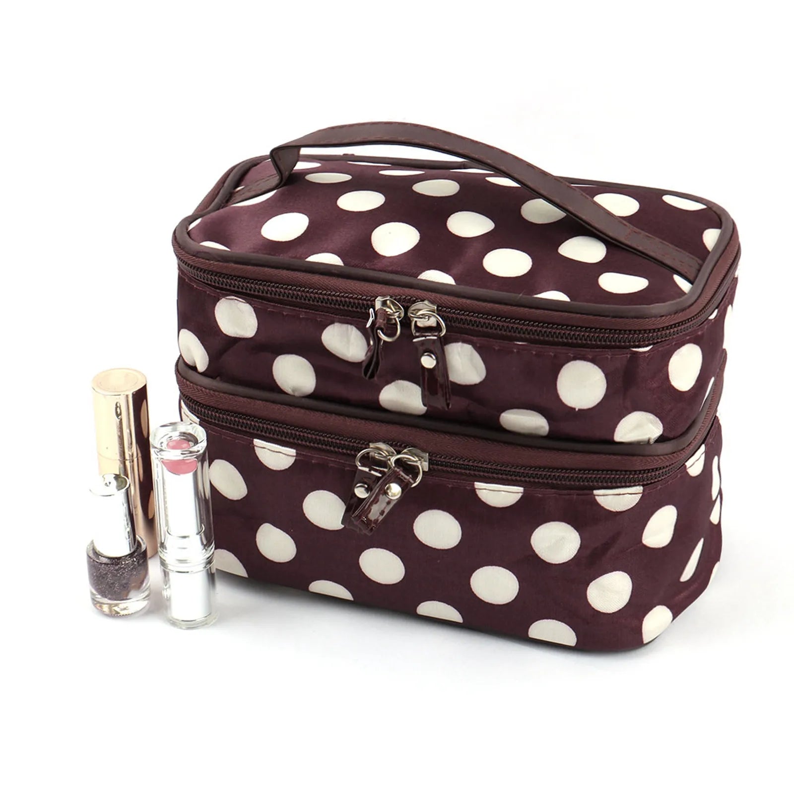 Women's Travel Makeup Bag with Mirror | Double Layer PVC Cosmetic Organizer