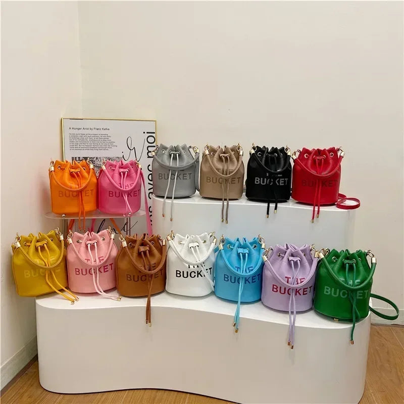 Women's Denim & Vegan Leather Bucket Bag | Casual Crossbody Shoulder Purse