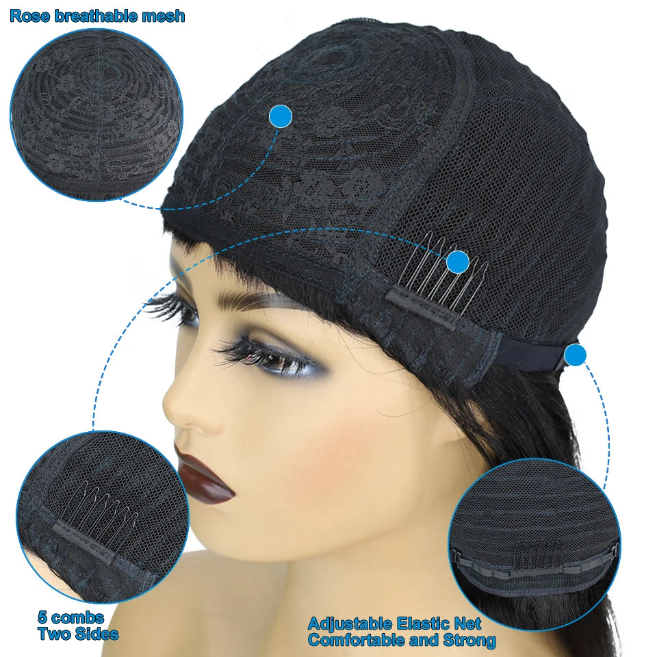 Short Straight Bob with Bangs Brazilian Remy Wig