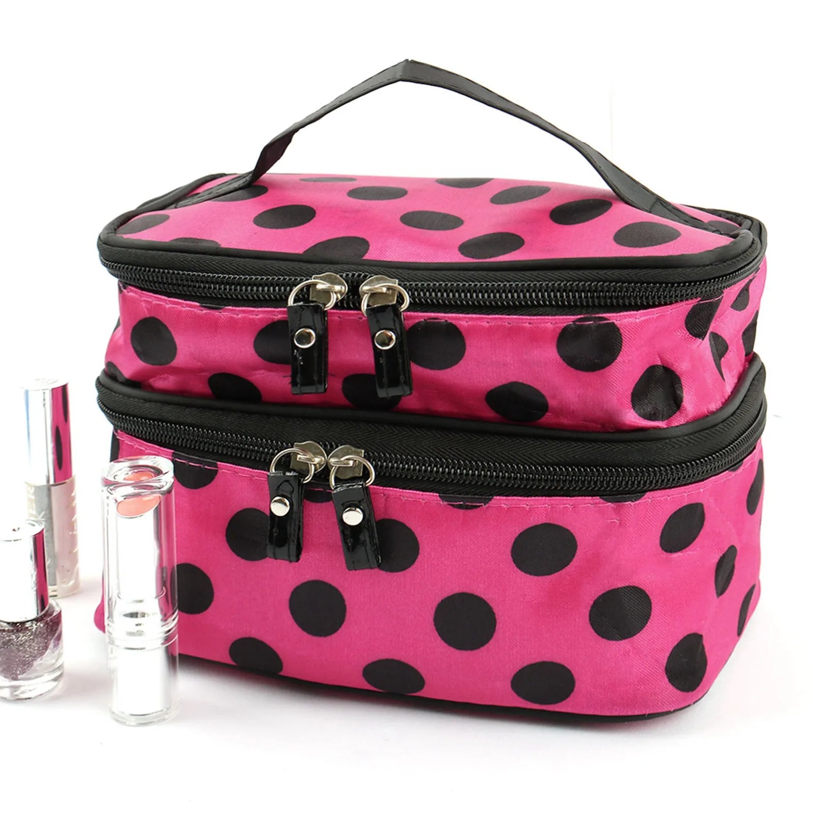 Women's Travel Makeup Bag with Mirror | Double Layer PVC Cosmetic Organizer