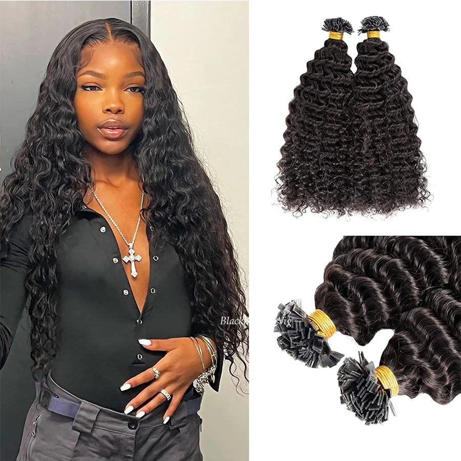 Deep Curly Flat-Tip Keratin Extensions
