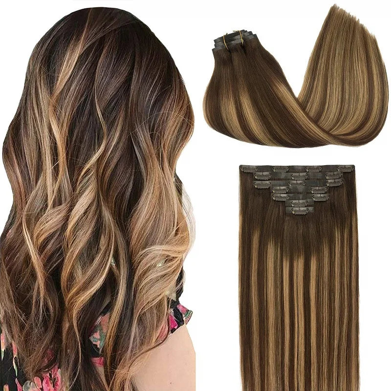 PU Seamless Clip-In Human Hair Extensions