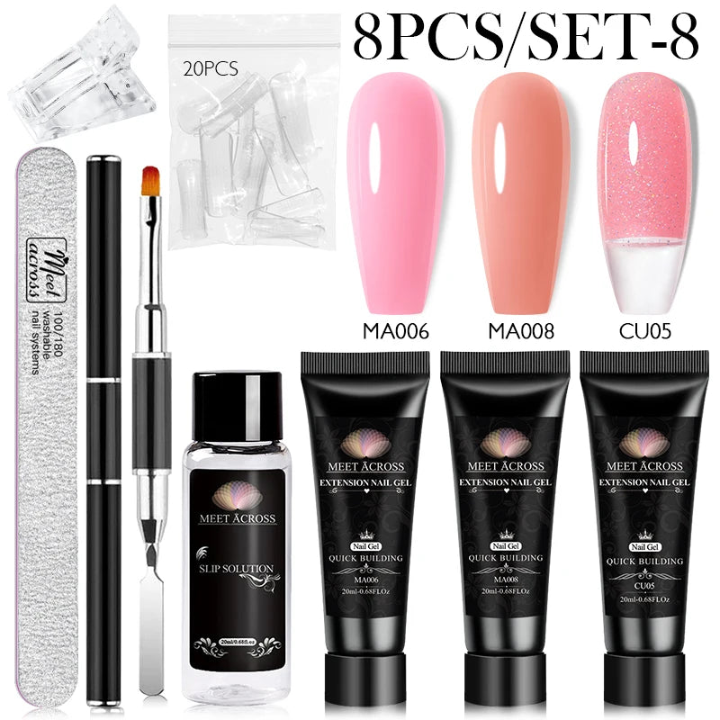 MEET ACROSS Polygel Extension Nail Set – 8 Colors