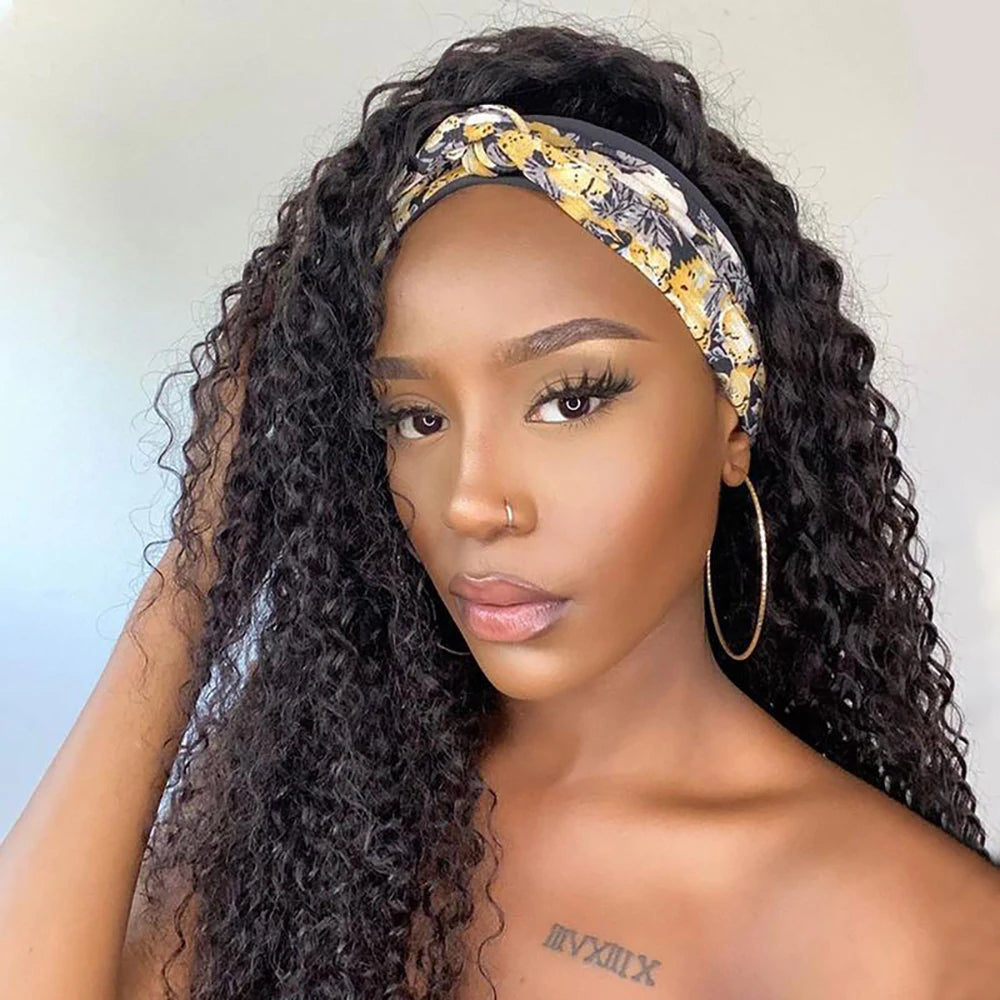 Water Wave Natural Black Headband Wig
