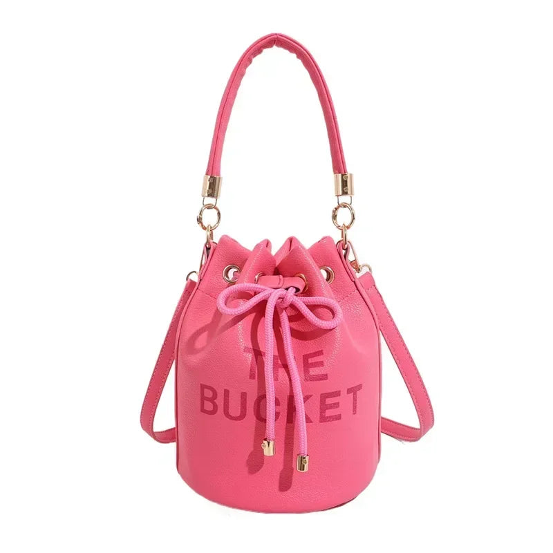 Women's Denim & Vegan Leather Bucket Bag | Casual Crossbody Shoulder Purse