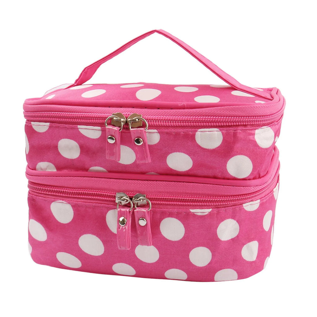 Women's Travel Makeup Bag with Mirror | Double Layer PVC Cosmetic Organizer