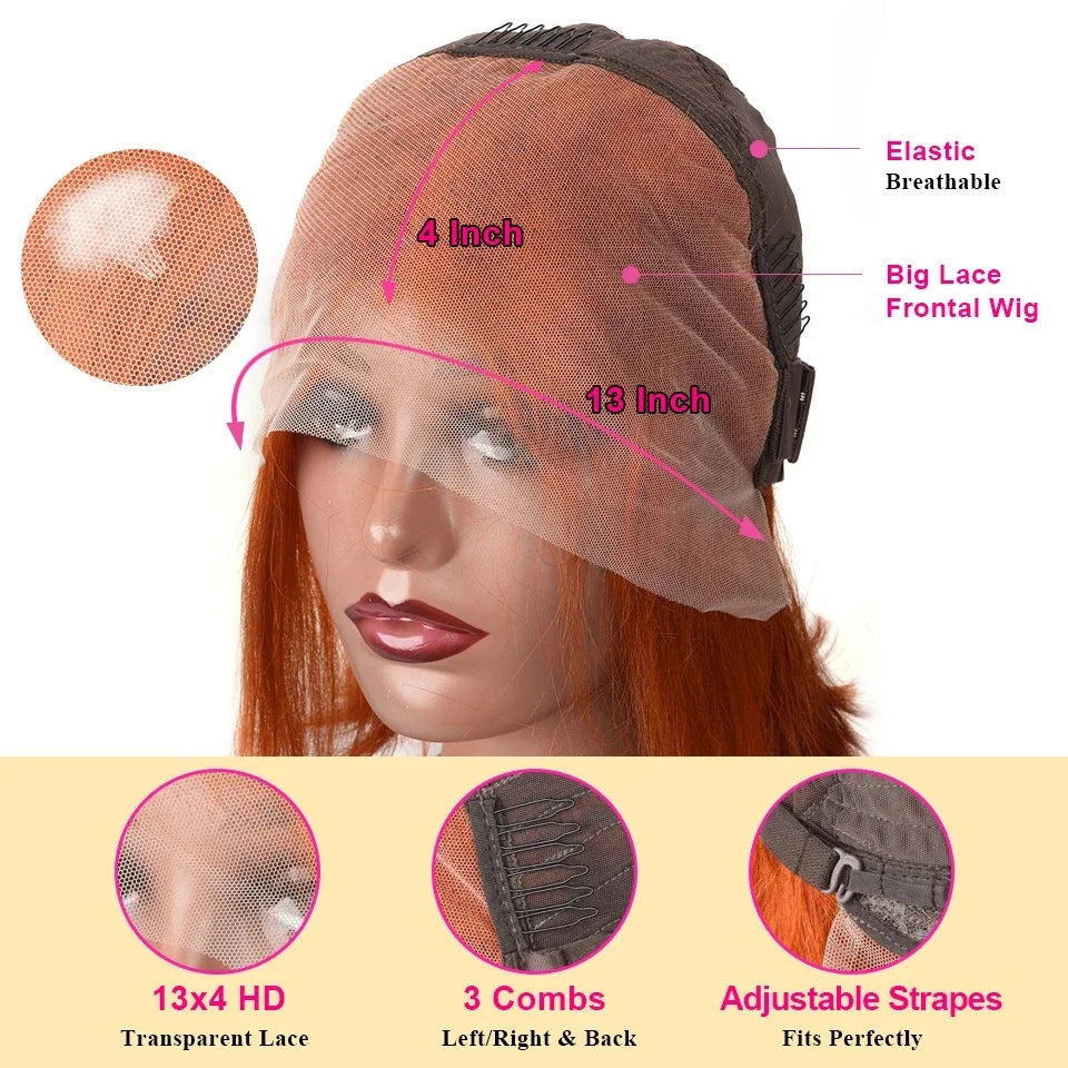 #350 Ginger Short Bob HD Lace Front Wig