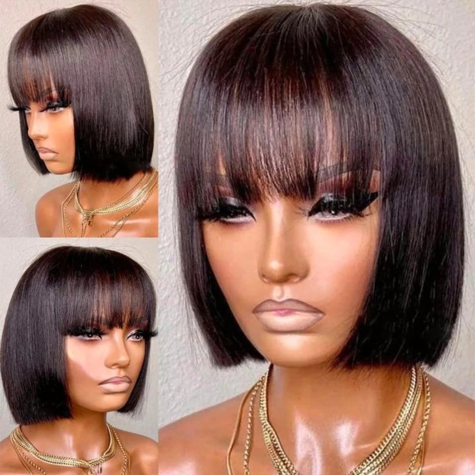 Short Straight Bob with Bangs Brazilian Remy Wig