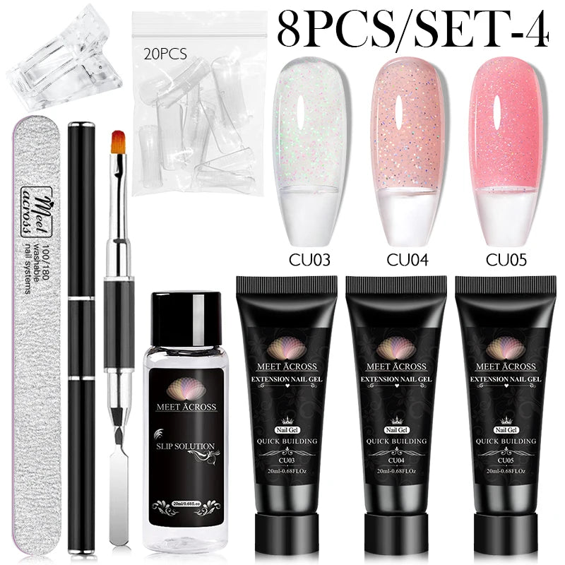 MEET ACROSS Polygel Extension Nail Set – 8 Colors