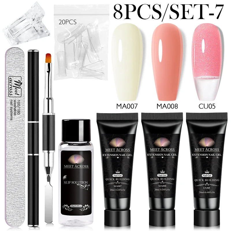 MEET ACROSS Polygel Extension Nail Set – 8 Colors