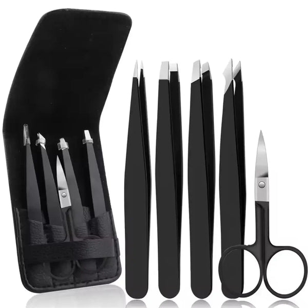 5-Piece Stainless Steel Beauty Tweezer Set