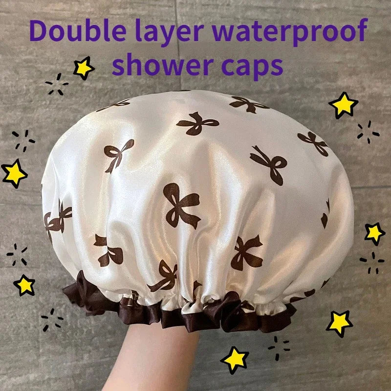 Double-Layer Waterproof Shower Cap