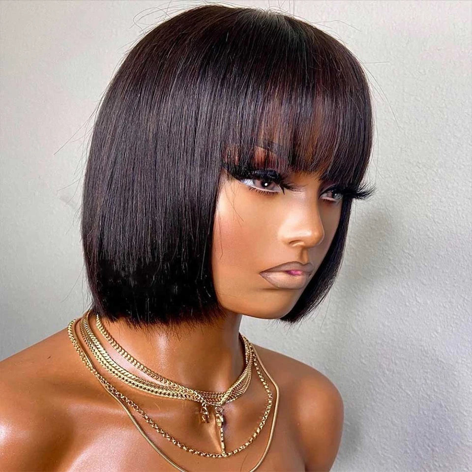 Short Straight Bob with Bangs Brazilian Remy Wig