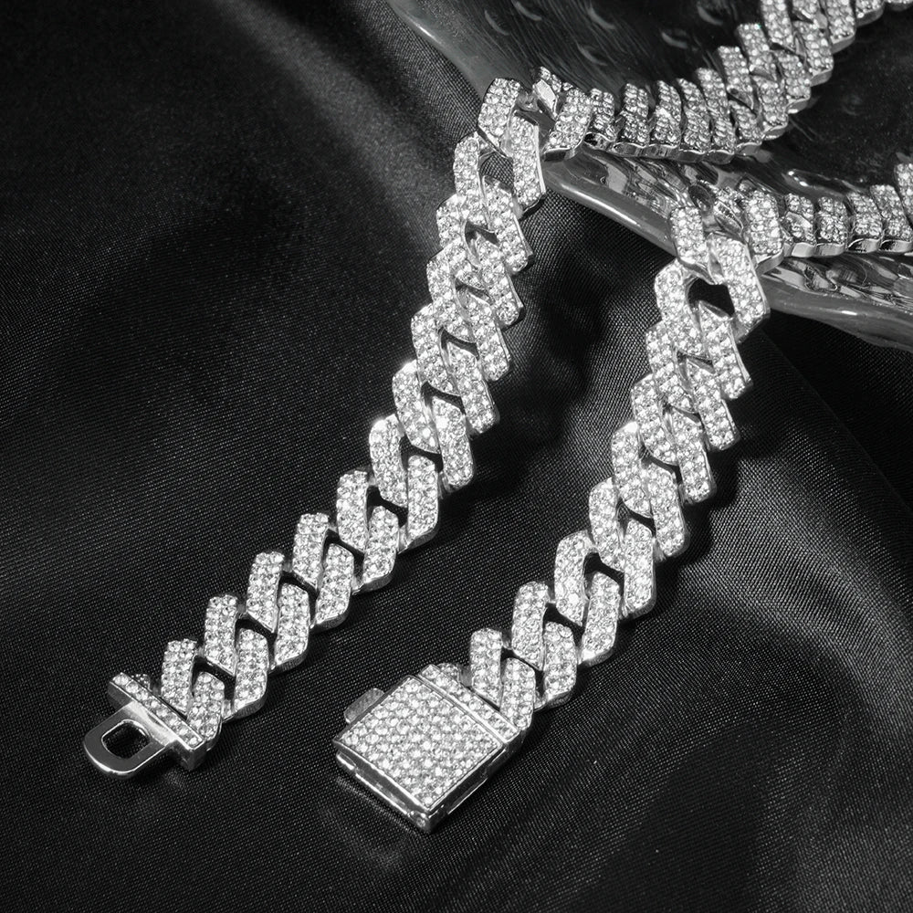 Men's Hip Hop Iced Out Jewelry Set | Chain, Bracelet & Ring —  Silver Tone