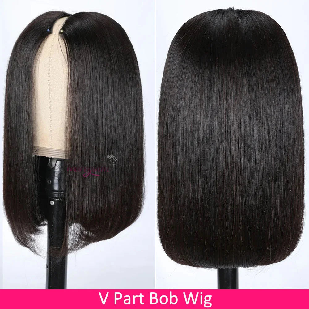 Straight Short Bob V Part Human Hair Wig N 180%