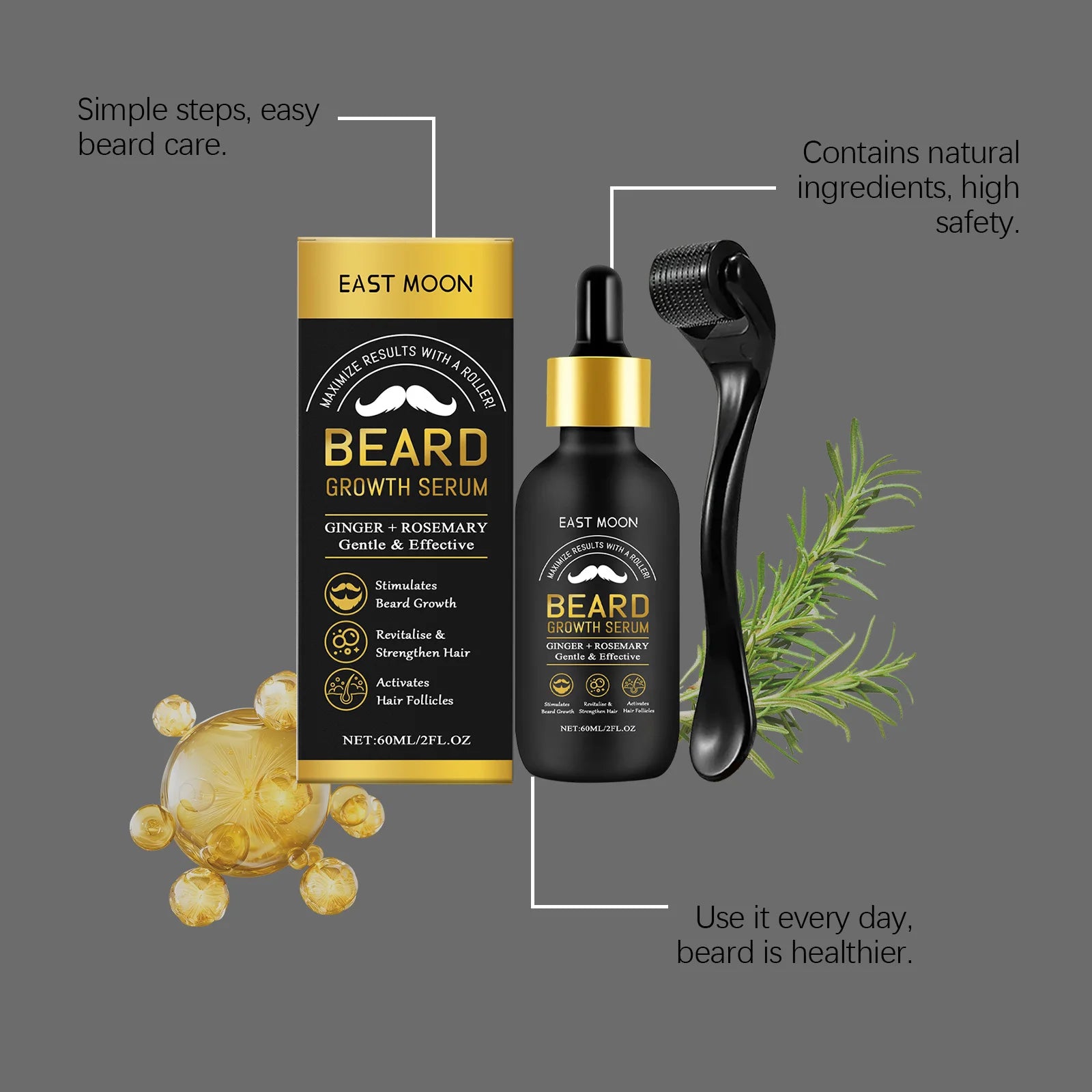 Beard Growth Serum Set with Roller – CPNP Certified