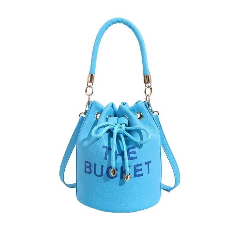 Women's Denim & Vegan Leather Bucket Bag | Casual Crossbody Shoulder Purse