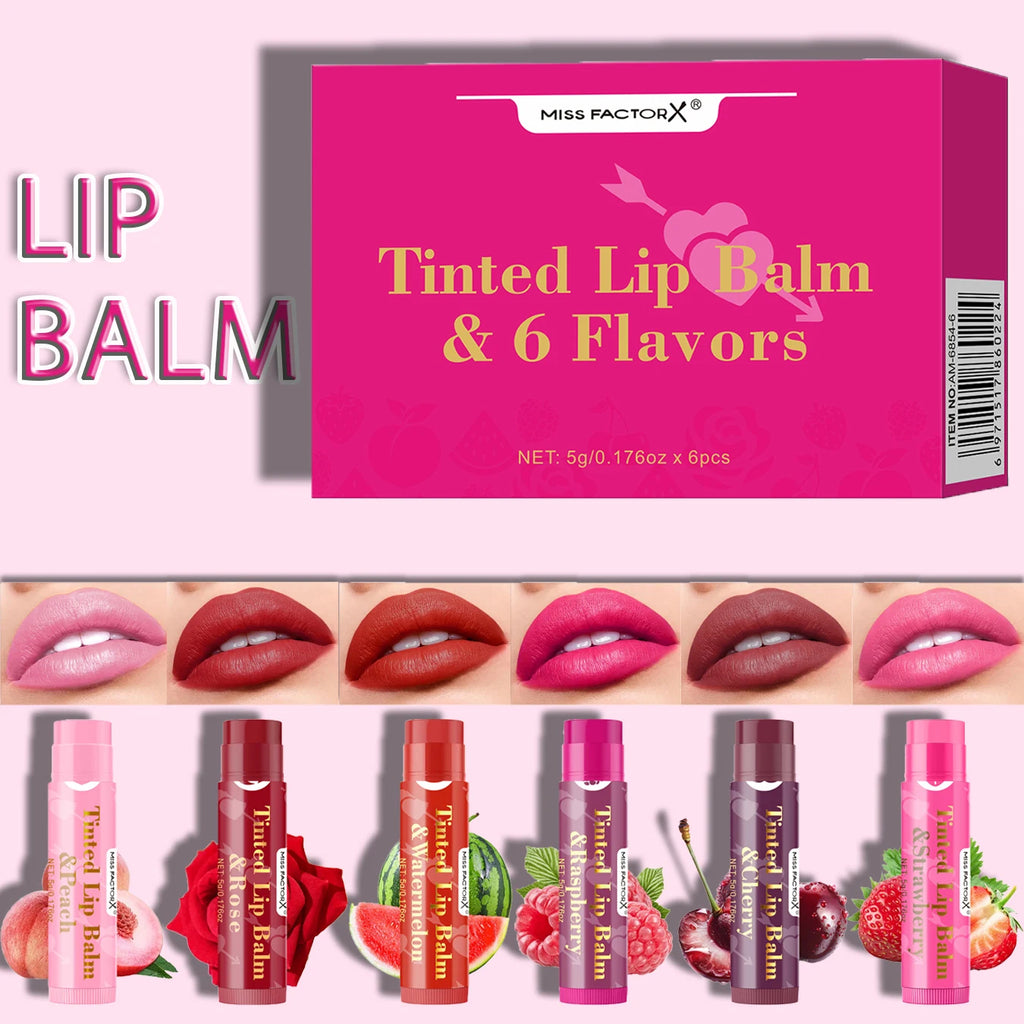 MISS FACTORX Tinted Lip Balm Set – 6 Flavors