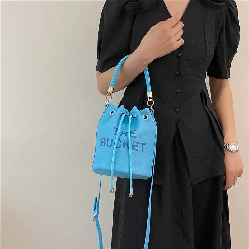 Women's Denim & Vegan Leather Bucket Bag | Casual Crossbody Shoulder Purse