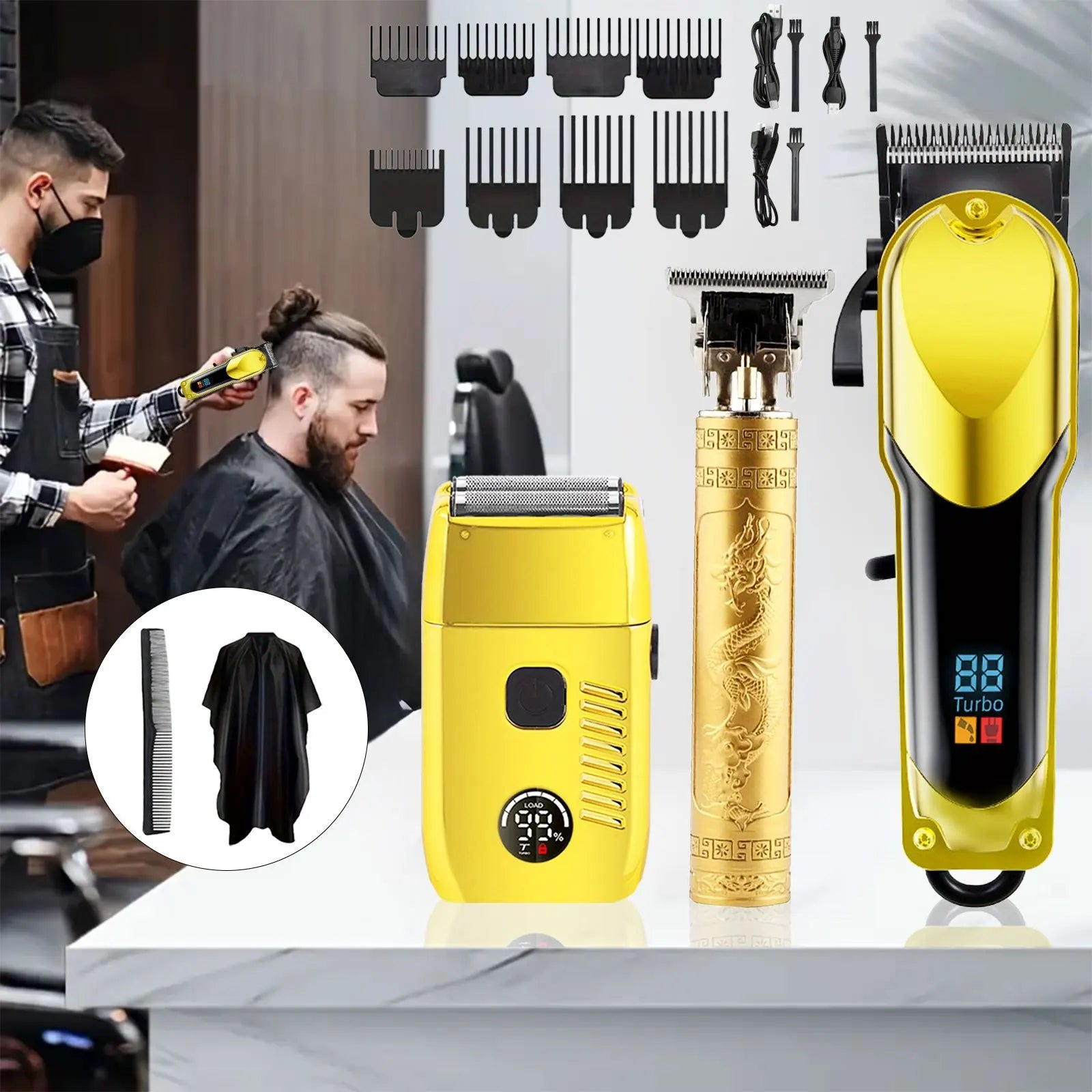 Professional 3-Piece Electric Hair Clipper & Trimmer Set