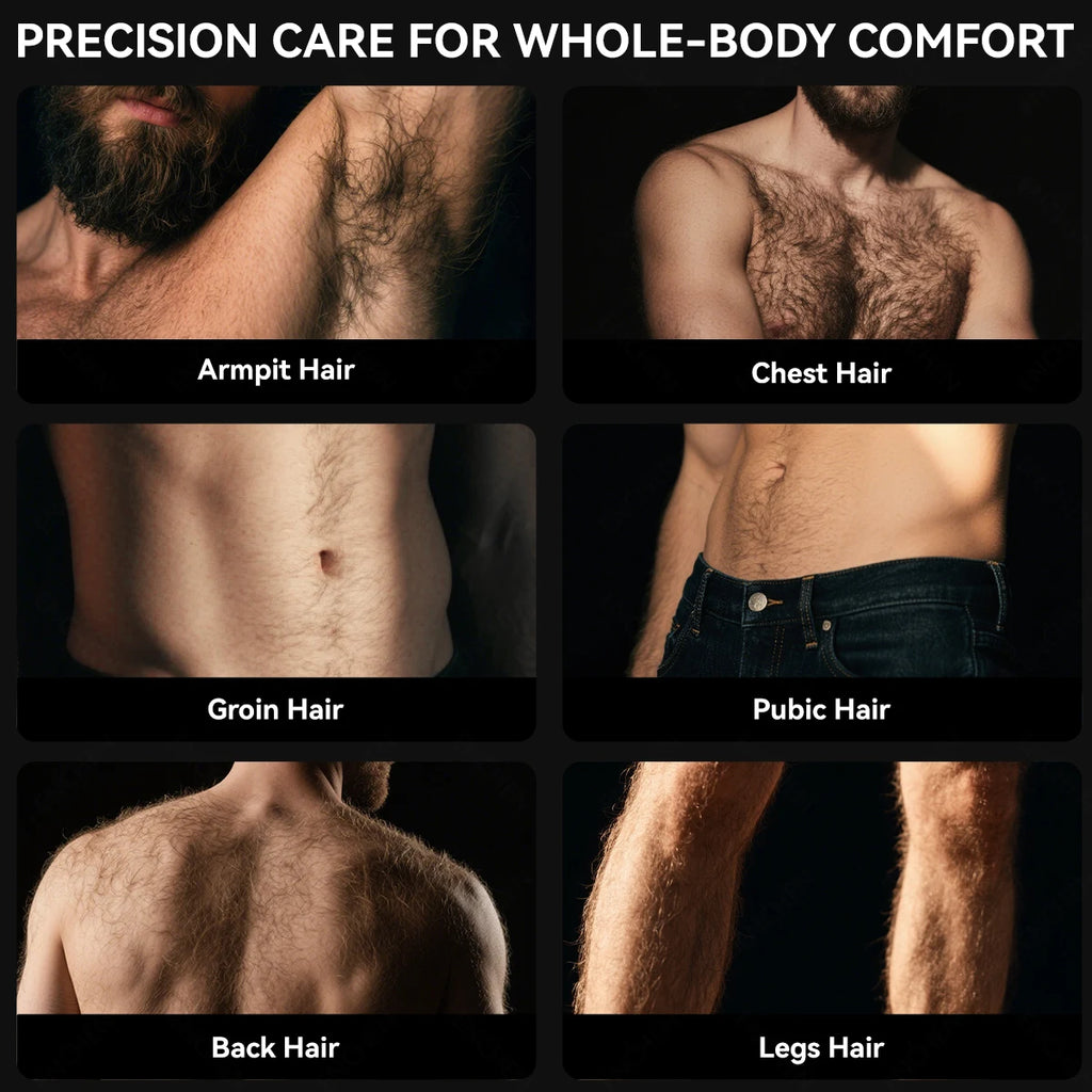 Waterproof Electric Body Hair Trimmer & Shaver IPX6 | 90-Min Battery, 5 Guide Combs