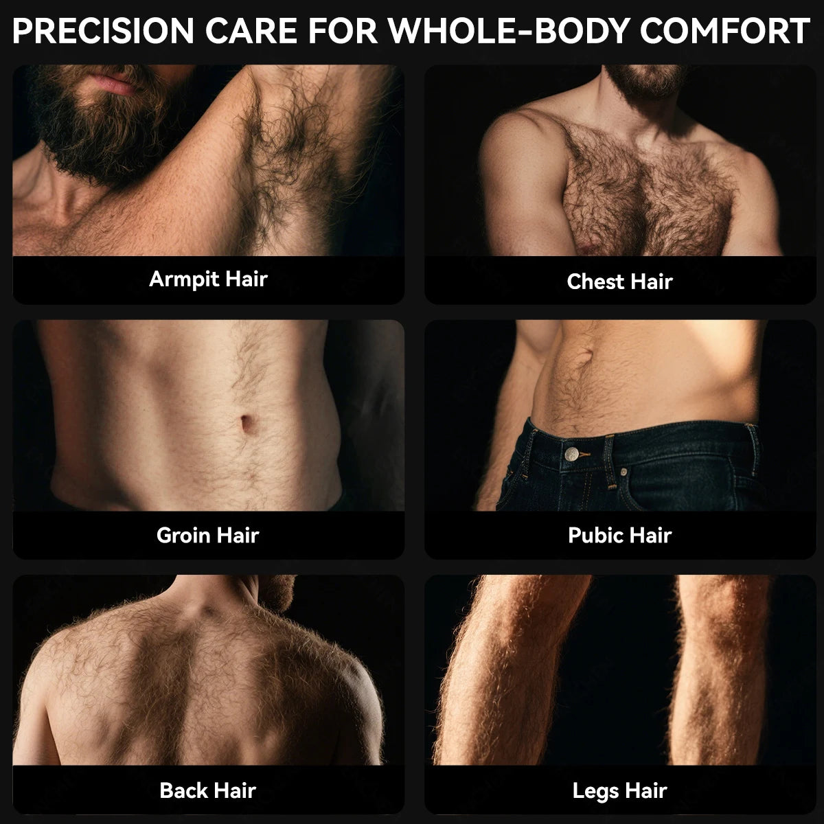 Waterproof Electric Body Hair Trimmer & Shaver IPX6 | 90-Min Battery, 5 Guide Combs