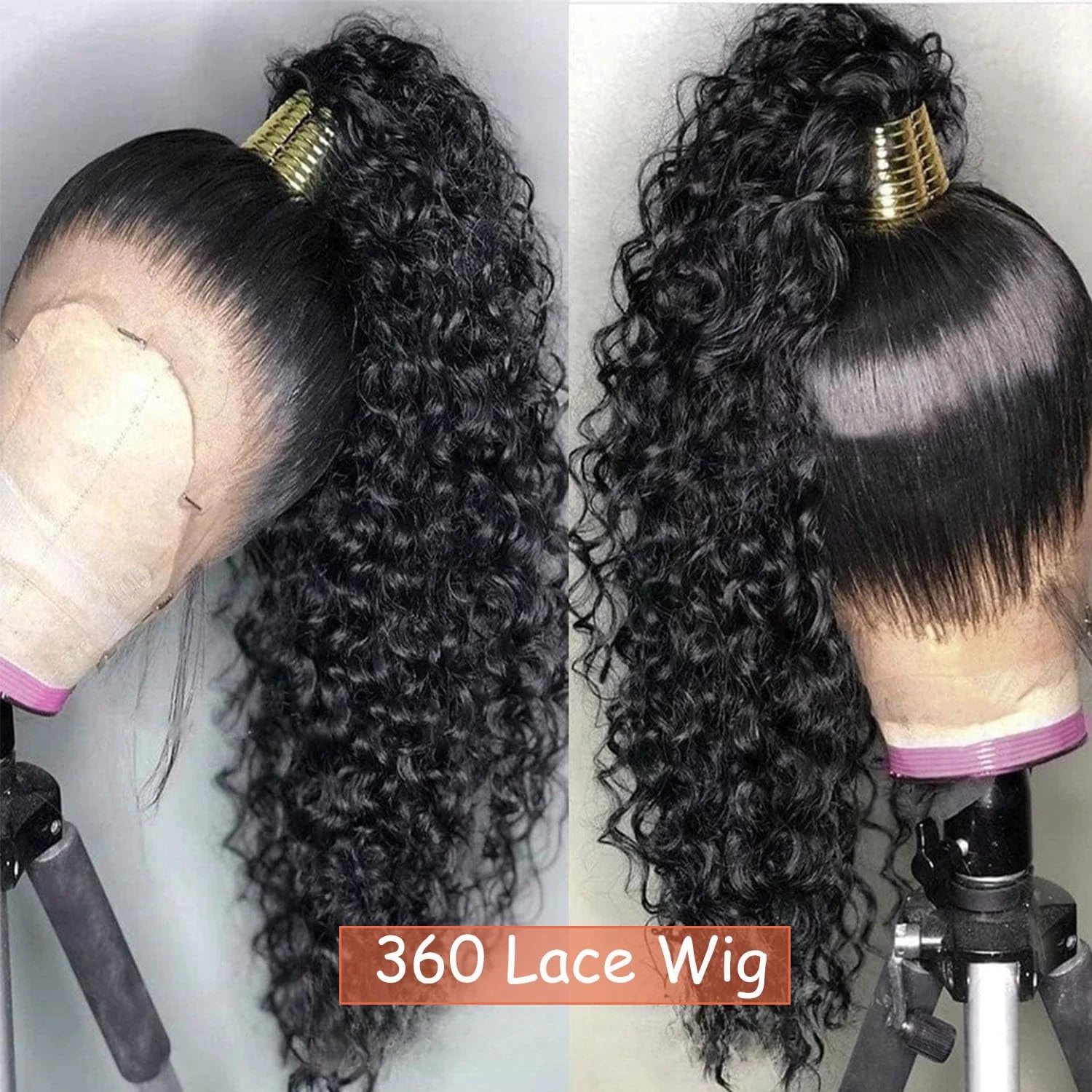 Natural Black Curly 360 Skin-Like HD Lace Wig with Drawstring