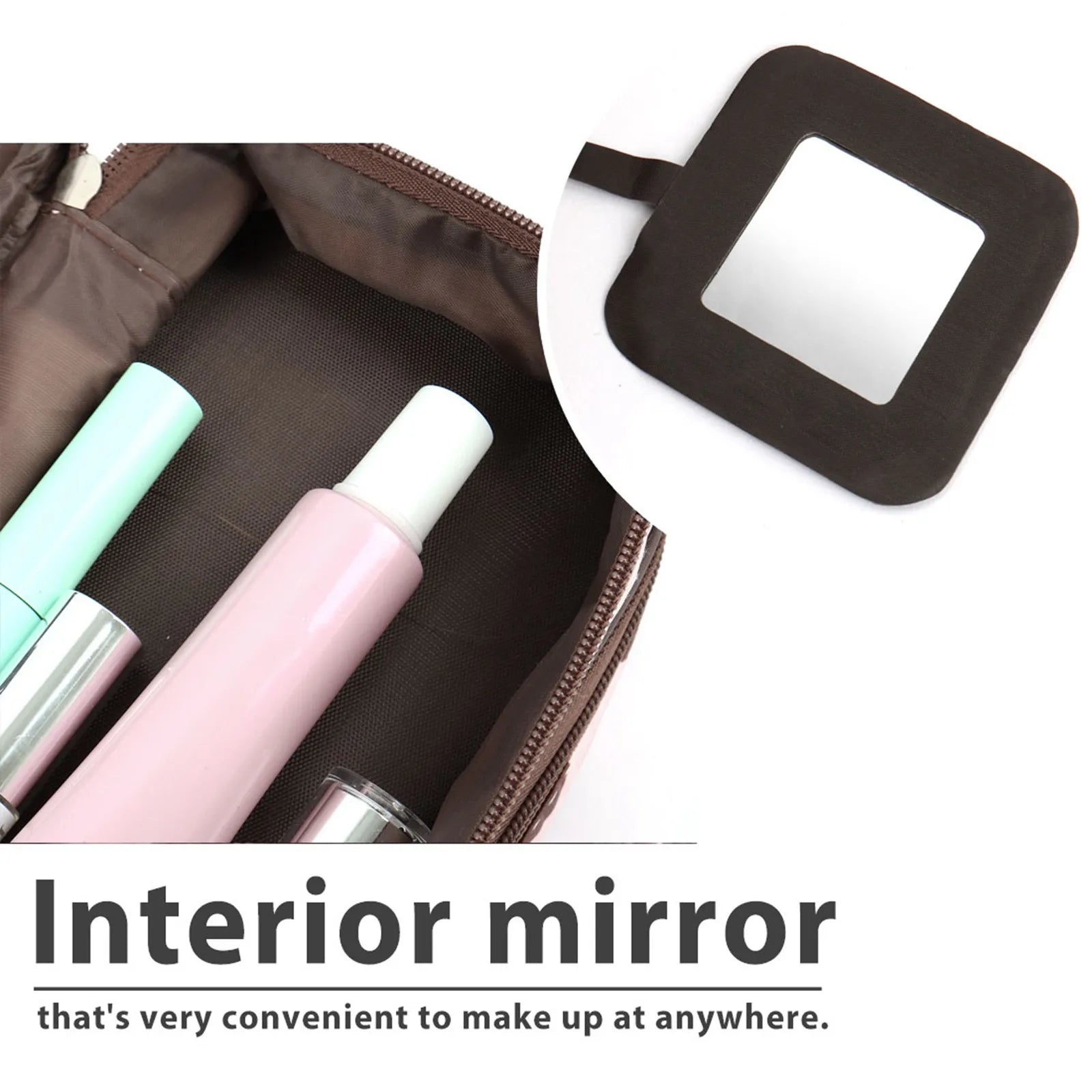 Women's Travel Makeup Bag with Mirror | Double Layer PVC Cosmetic Organizer