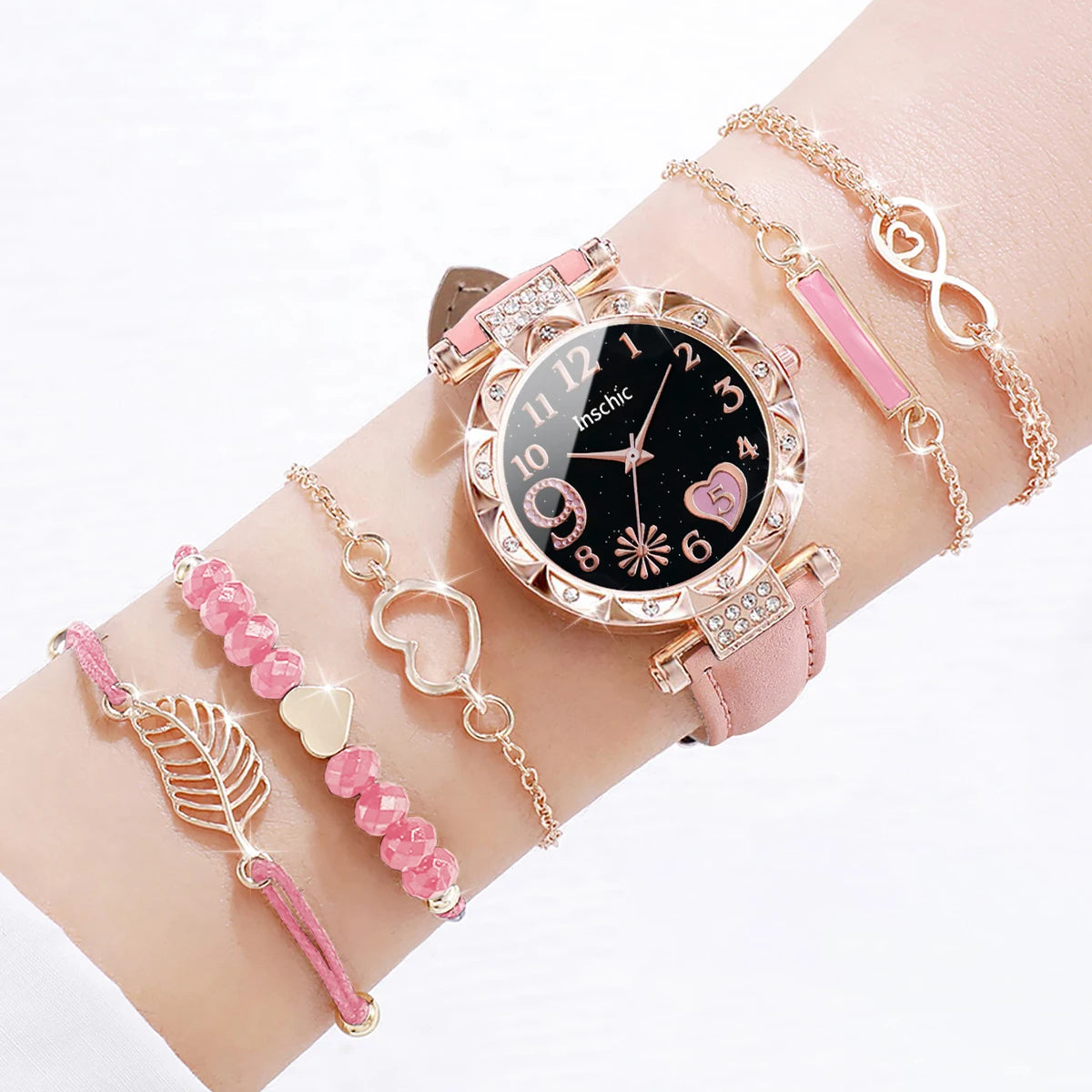 Women's 6-Piece Heart Dial Watch & Bracelet Set