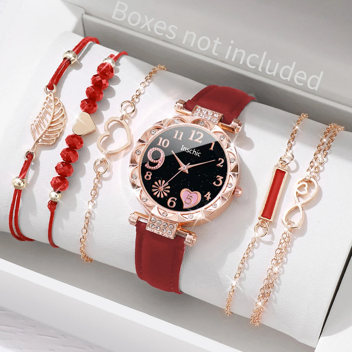 Women's 6-Piece Heart Dial Watch & Bracelet Set