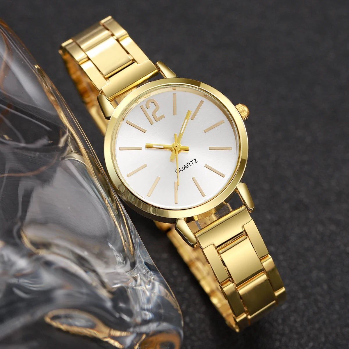 Women's 2-Piece Gold Quartz Watch & Cuff Bracelet Set