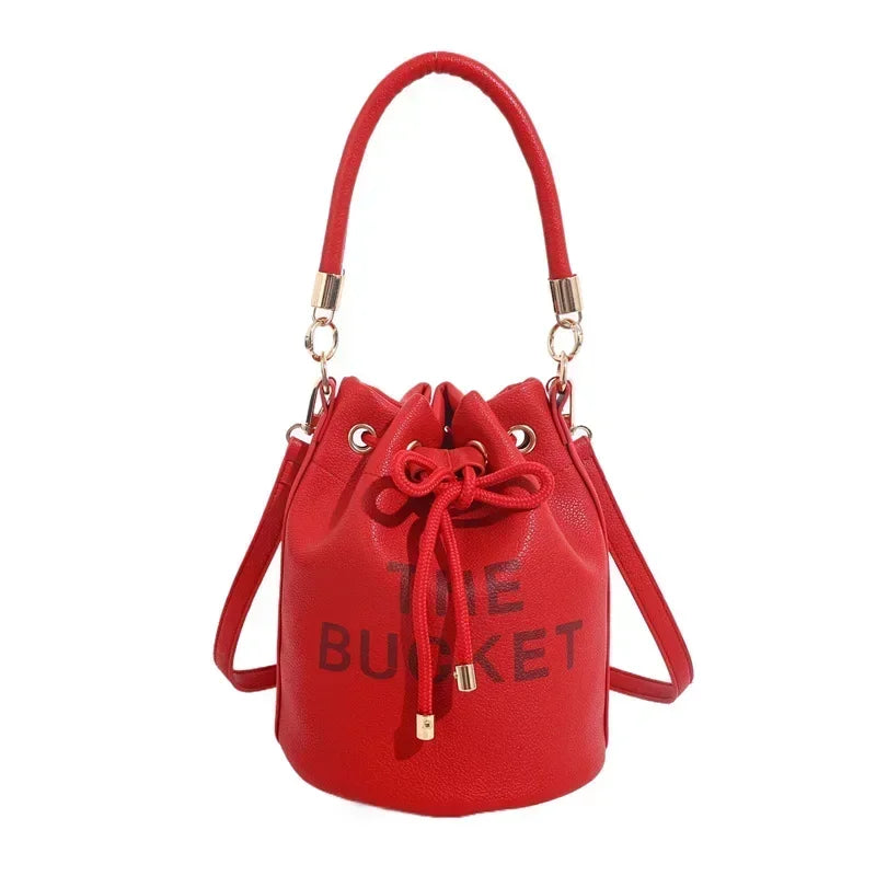 Women's Denim & Vegan Leather Bucket Bag | Casual Crossbody Shoulder Purse